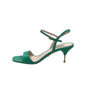 Prada Suede Slip On Mid Heel Slingback Sandals Green/Gold Women's Size EU 40